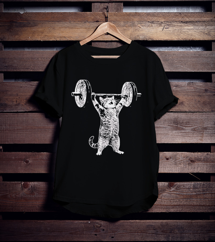 Cat Shoulder Overhead Press Weightlifting Feline Lifting Barbell T-Shirt