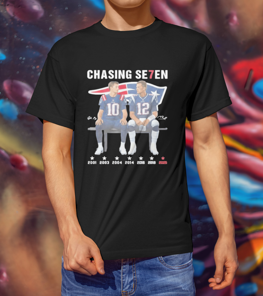 Chasing Se7en Drake Maye Tom Brady New England Patriots 2000 2003 2004 2005 2015 2017 2023 T-Shirt