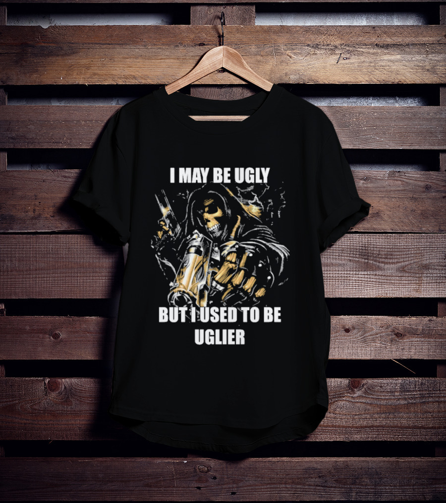 I May Be Ugly But I Used To Be Uglier Skull Warrior With Hooded Cloak T-Shirt