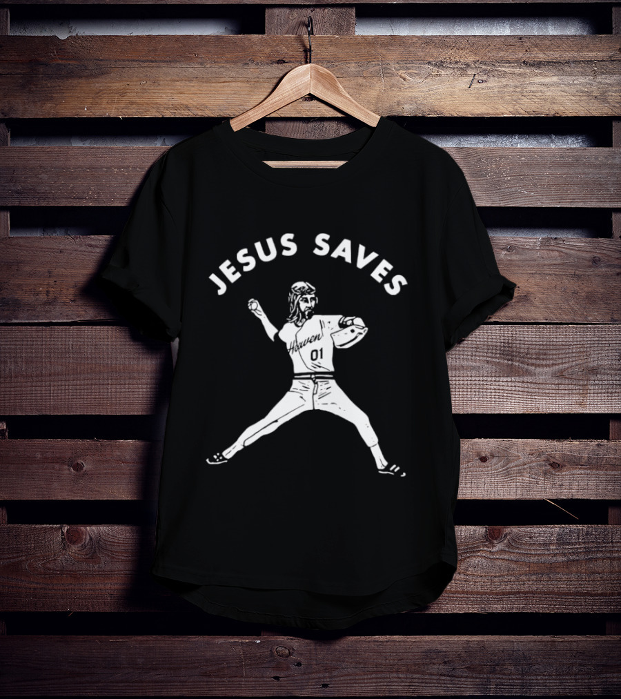 Jesus Saves 01 Baseball Pitcher Heavenly Religious Message T-Shirt
