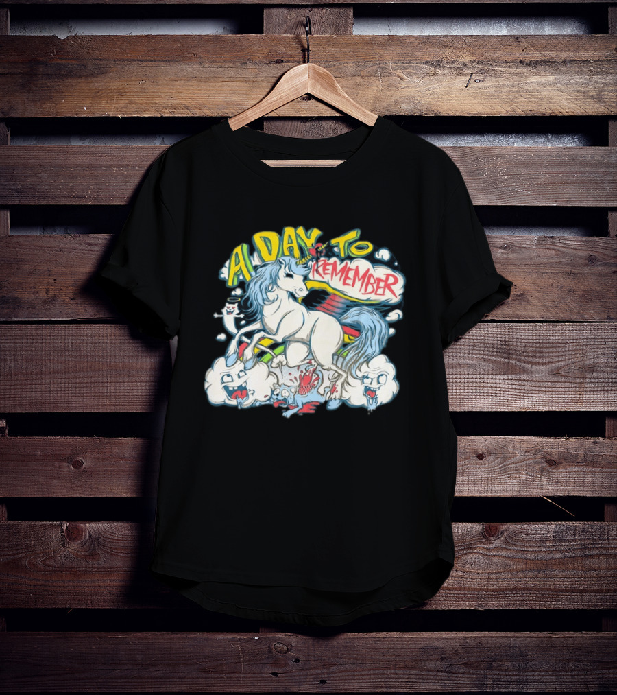A Day To Remember Unicorn With Colorful Clouds And Characters T-Shirt