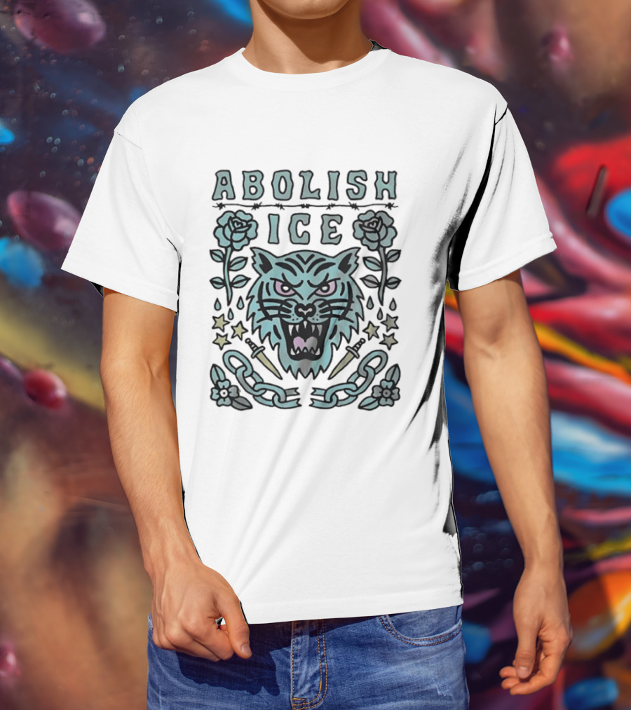 Tiger Abolish ICE Tattoo Chains Roses And Stars T-Shirt