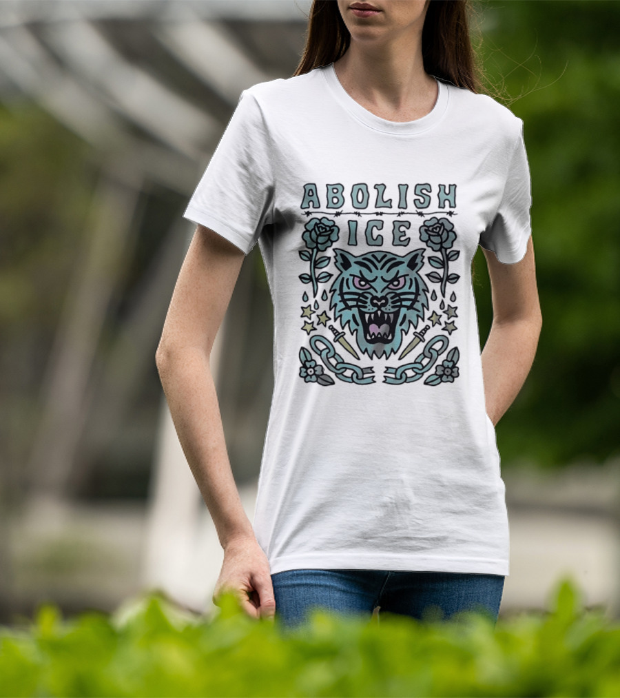 Tiger Abolish ICE Tattoo Chains Roses And Stars T-Shirt