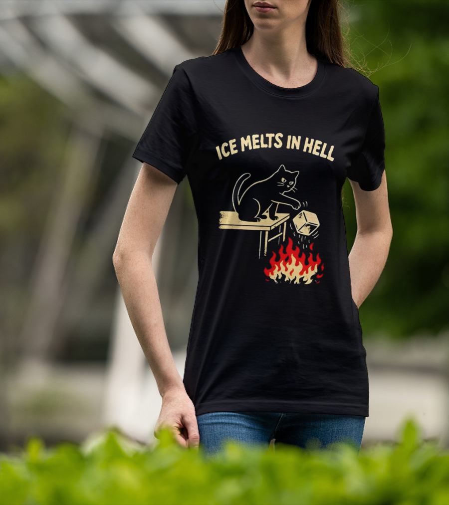 Ice Melts In Hell Cat With Fire And Ice Cube T-Shirt