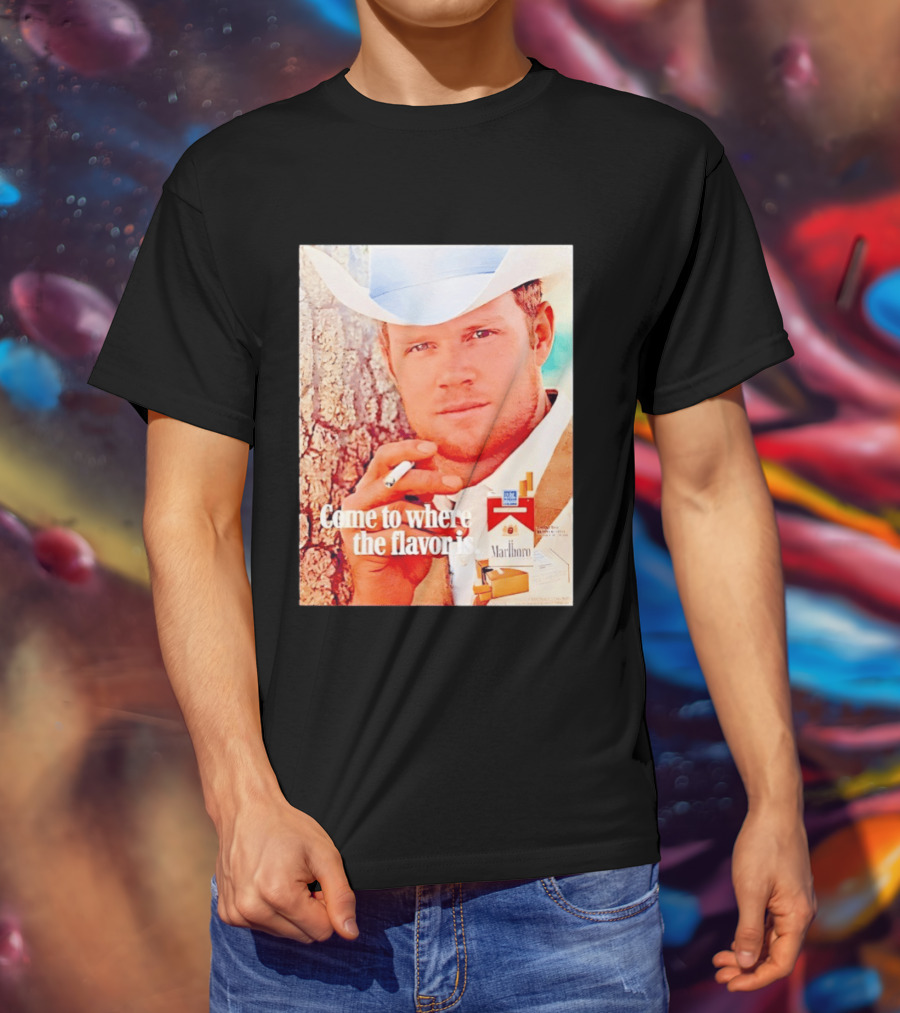 Come To Where The Flavor Is Marlboro Man Cowboy White Hat Cigarette T-Shirt