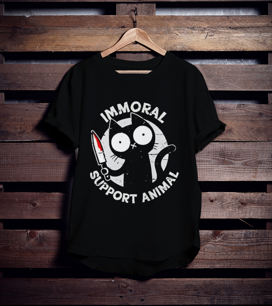 Immoral Support Animal Cat With Knife T-Shirt