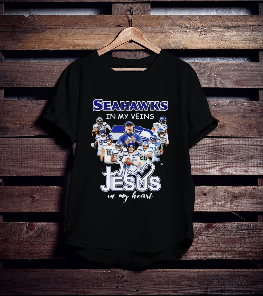 Seattle Seahawks In My Veins Jesus In My Heart Football Fans T-Shirt