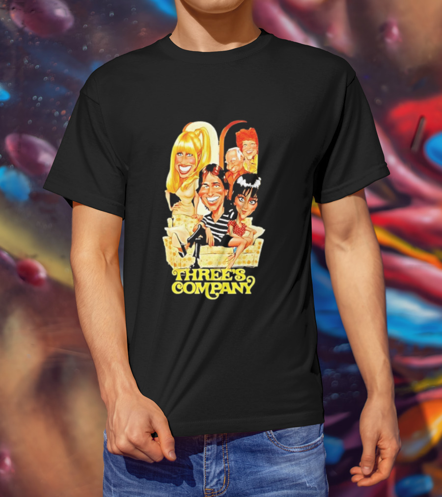 Threes Company 70s Caricature Cast Retro Sitting Couch T-Shirt