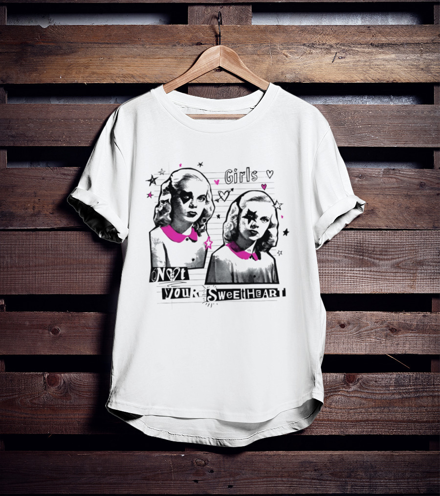 Girls Not Your Sweetheart Retro Pink Collar Twins T-Shirt
