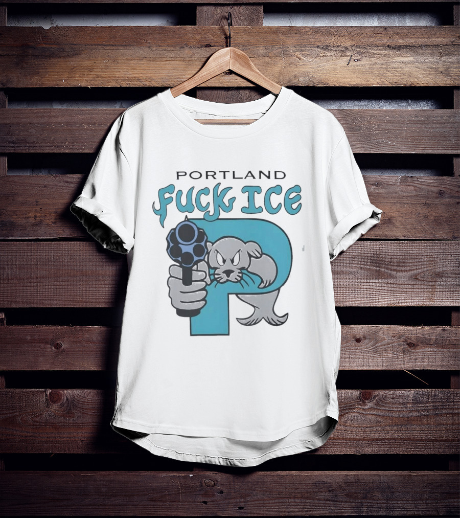 Portland Fuck ICE Seal Holding Revolver Protest T-Shirt
