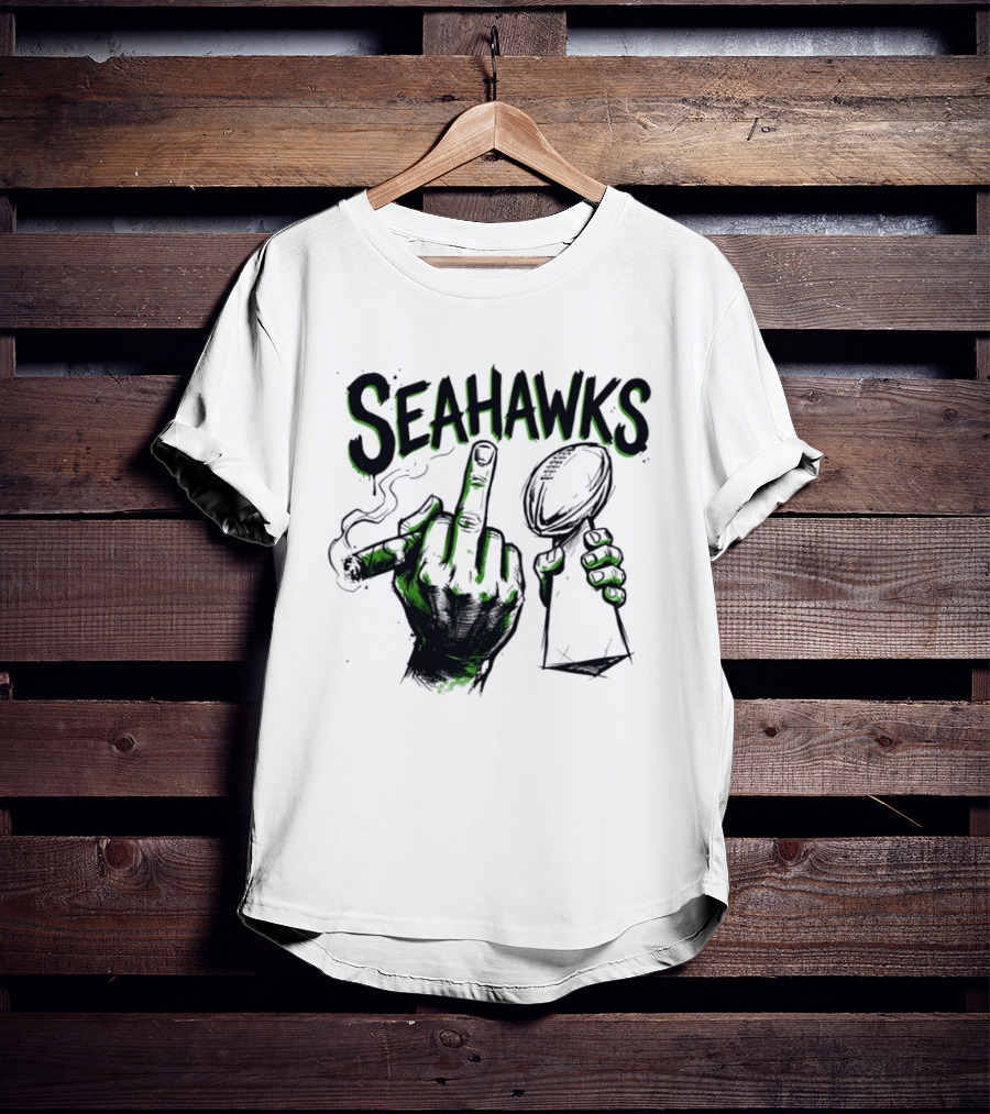 Seahawks Middle Finger Smoking Trophy 2025 T-Shirt