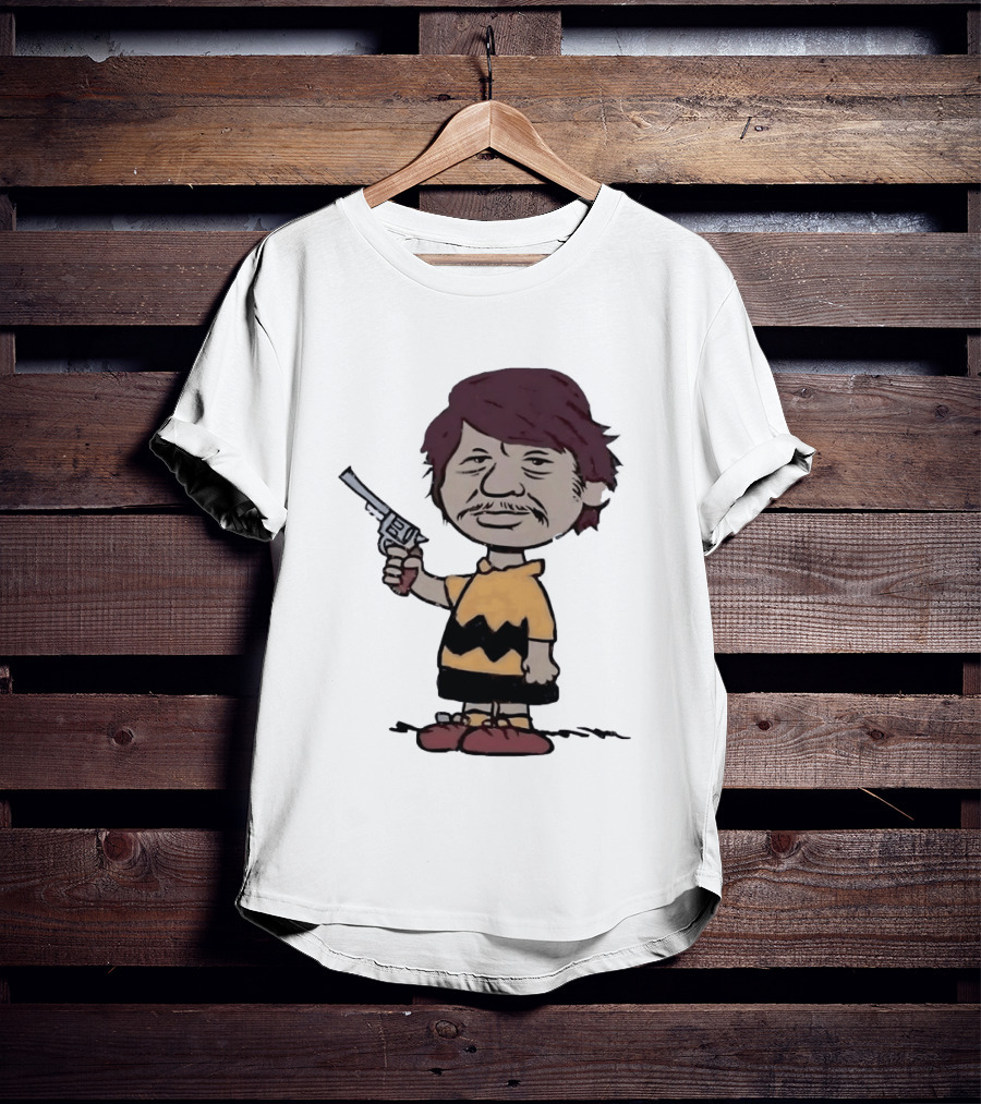 Charles Bronson Charlie Brown Mashup Character With Gun T-Shirt