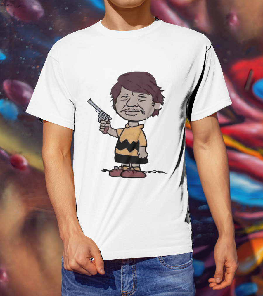 Charles Bronson Charlie Brown Mashup Character With Gun T-Shirt