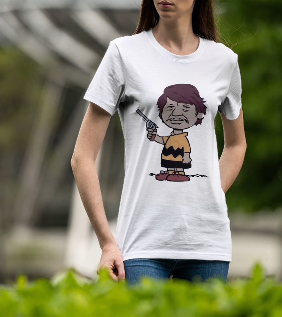 Charles Bronson Charlie Brown Mashup Character With Gun T-Shirt