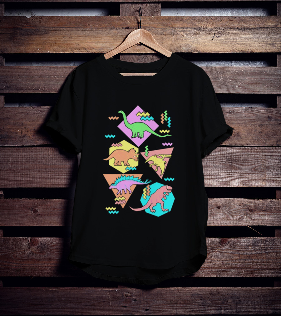 Brachiosaurus Triceratops Pterosauria Stegosaurus Tyrannosaurus Rex Cartoon Geometric T-Shirt