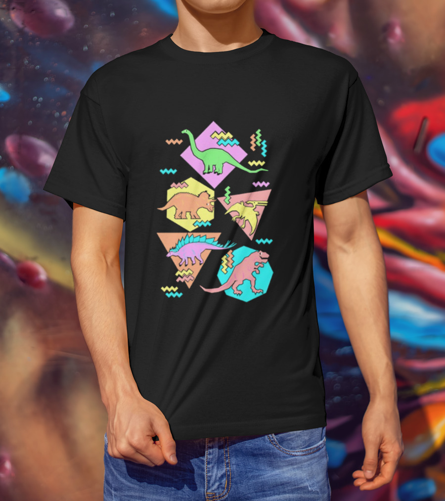 Brachiosaurus Triceratops Pterosauria Stegosaurus Tyrannosaurus Rex Cartoon Geometric T-Shirt