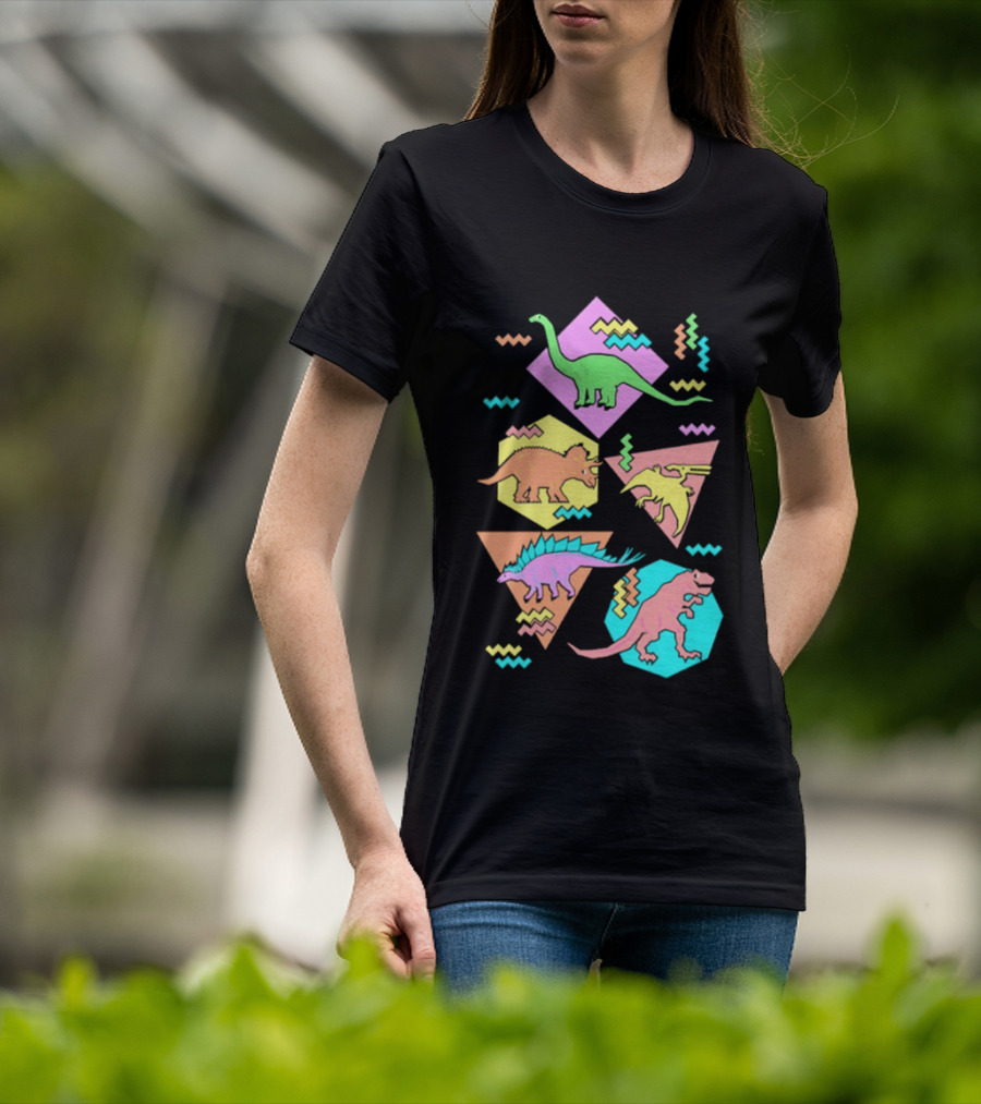 Brachiosaurus Triceratops Pterosauria Stegosaurus Tyrannosaurus Rex Cartoon Geometric T-Shirt