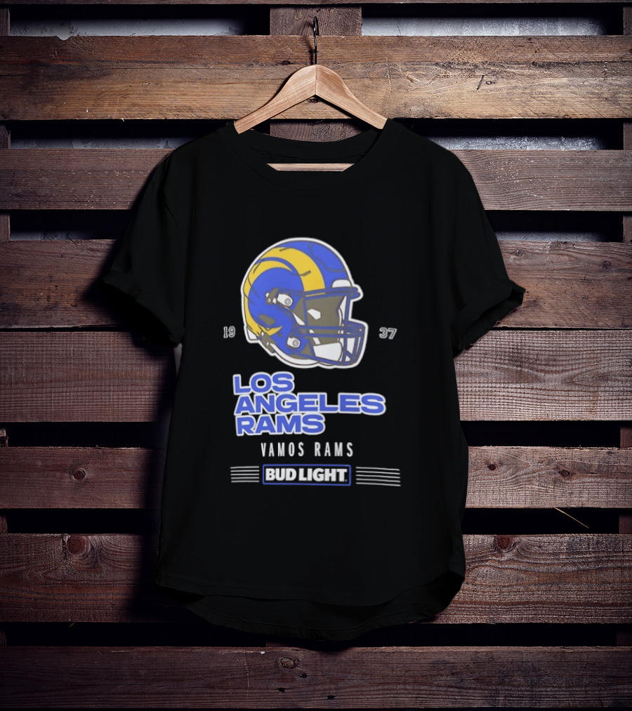 Los Angeles Rams Vamos Rams Bud Light 1937 Football Helmet T-Shirt