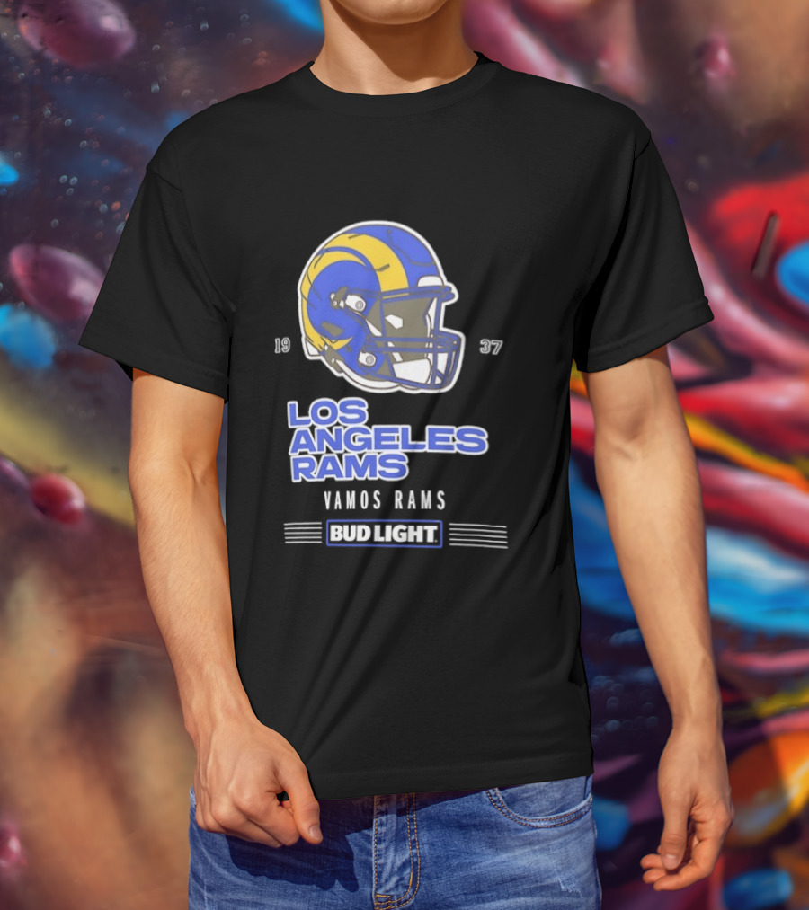 Los Angeles Rams Vamos Rams Bud Light 1937 Football Helmet T-Shirt