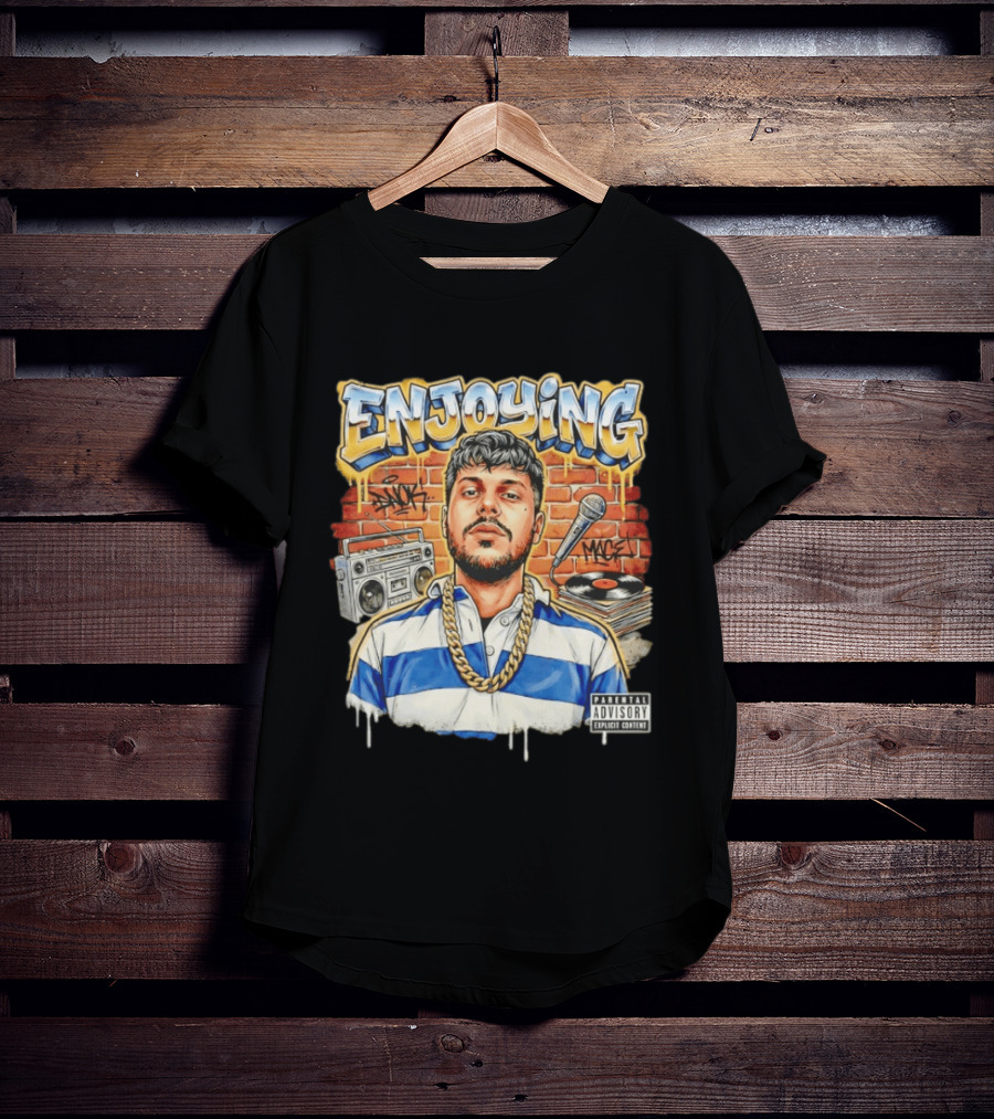 Enjoying Parental Advisory Explicit Content Hip Hop Street Art With Graffiti Brick Wall And Boombox T-Shirt
