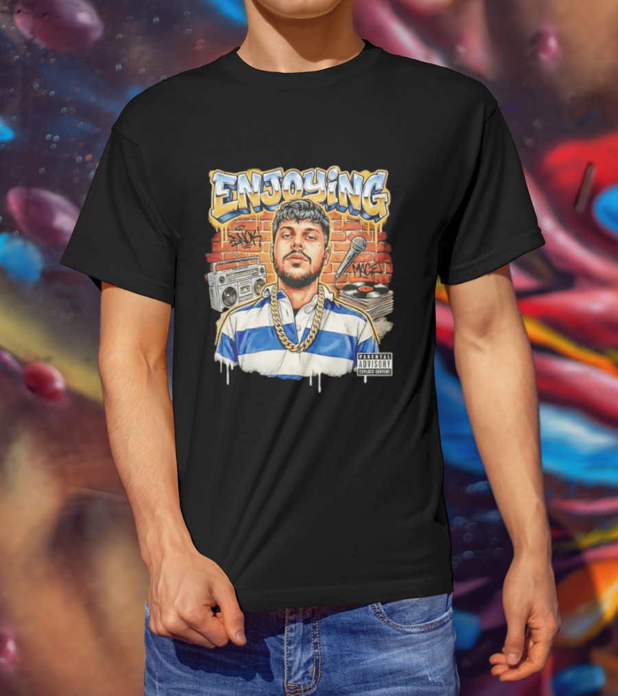 Enjoying Parental Advisory Explicit Content Hip Hop Street Art With Graffiti Brick Wall And Boombox T-Shirt