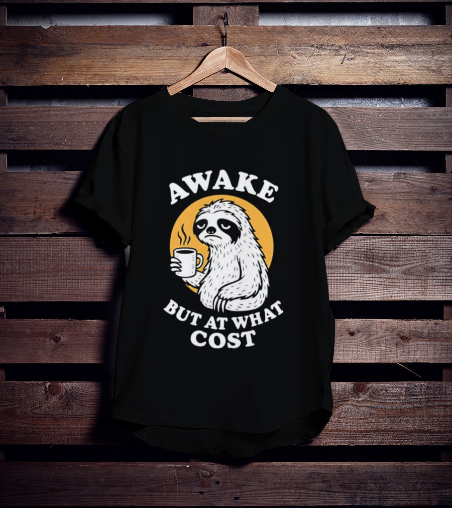 Awake Sloth Holding Coffee Cup But At What Cost T-Shirt