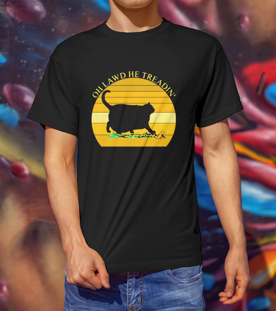 Oh Lawd He Treadin' Black Cat Vintage Retro Sunset T-Shirt
