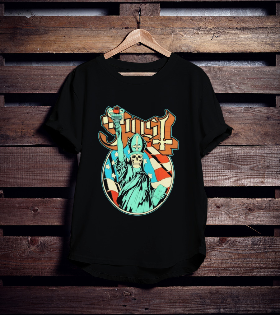 Ghost Statue Of Liberty Skeleton Torch Metal Band T-Shirt