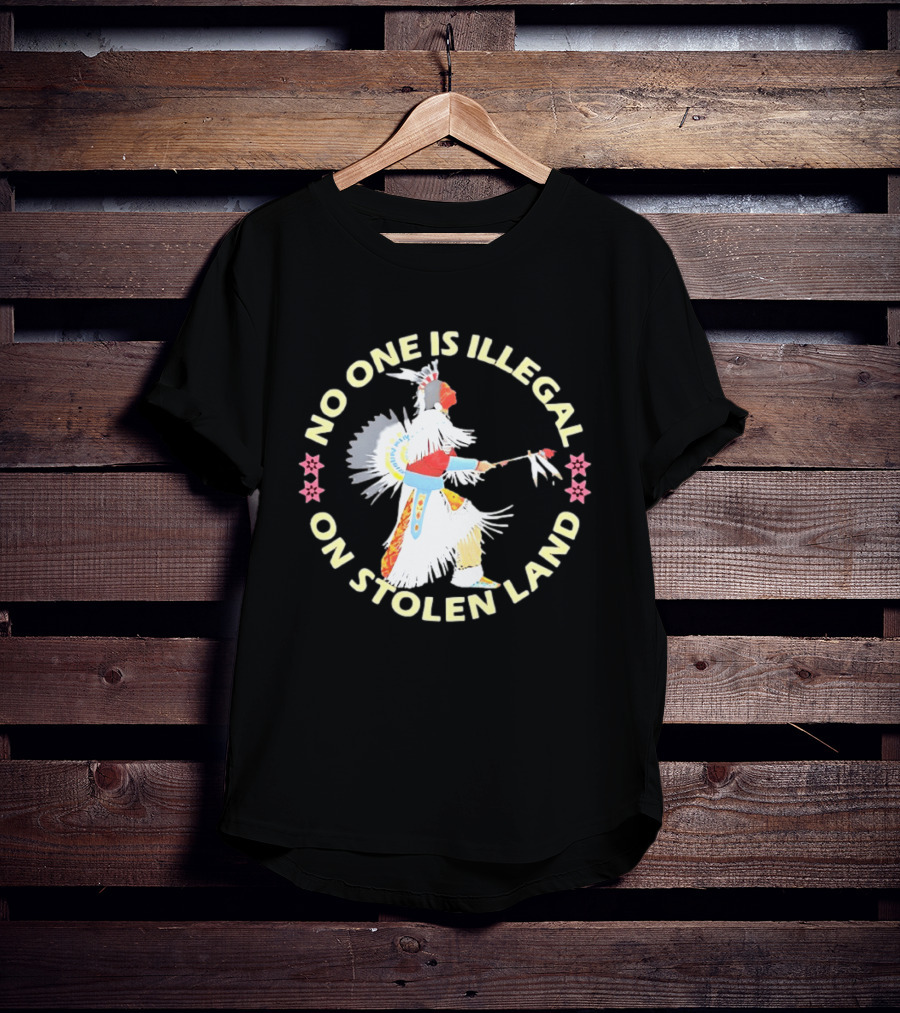 No One Is Illegal On Stolen Land Native American Dancer Floral Circle T-Shirt