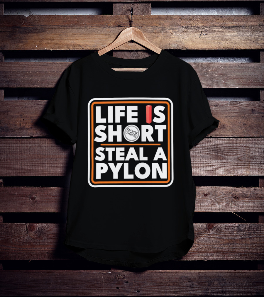 Life Is Short Steal A Pylon Football Humor Orange Block T-Shirt