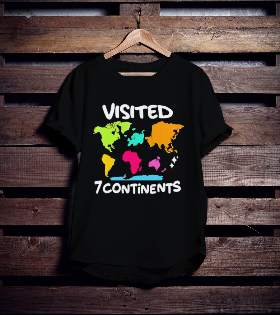 Visited 7 Continents Colorful World Map Travel T-Shirt