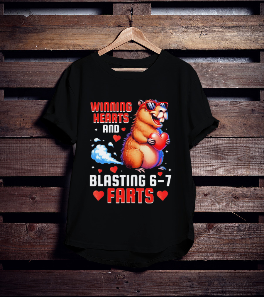 Winning Hearts And Blasting 6 7 Farts Capybara Valentine's Day T-Shirt