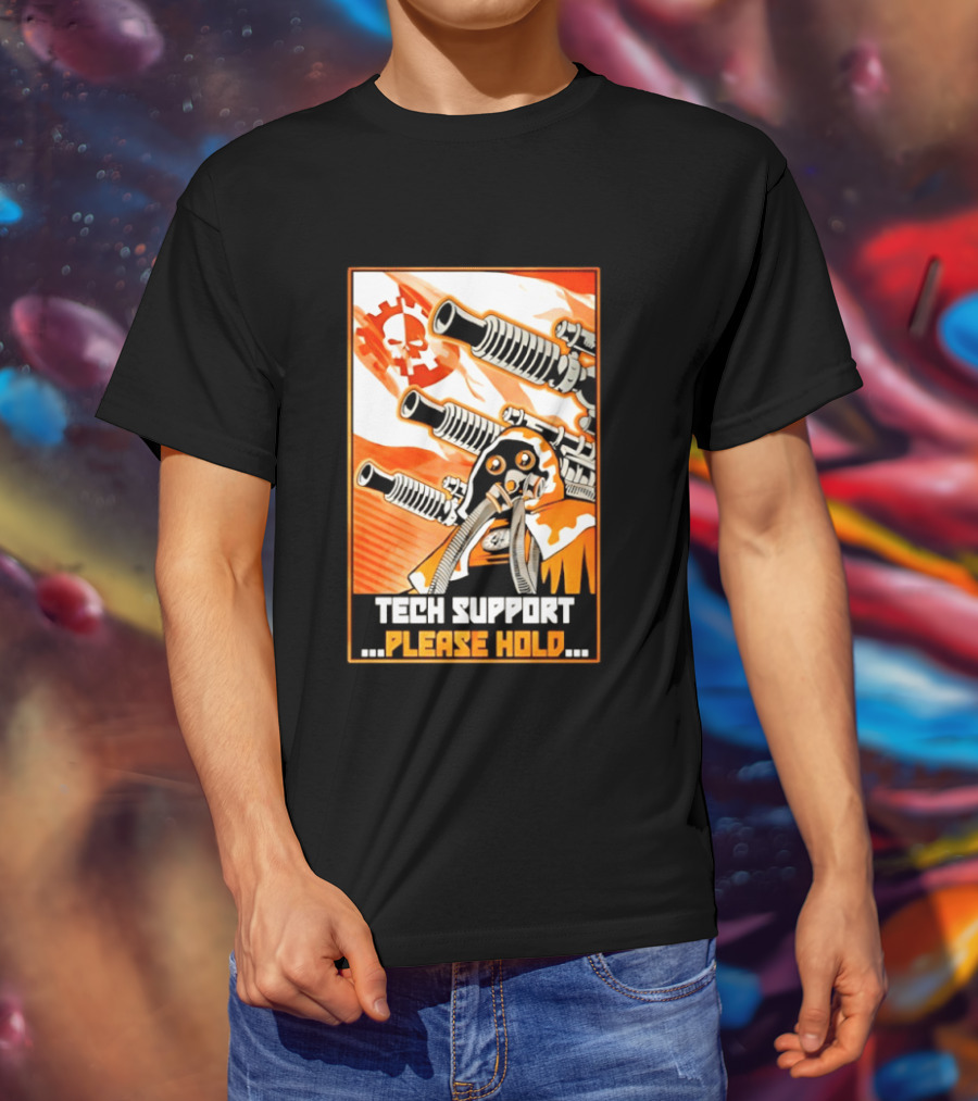 Tech Support Please Hold Skull And Crossbones With Retro Helmets And Cannons T-Shirt