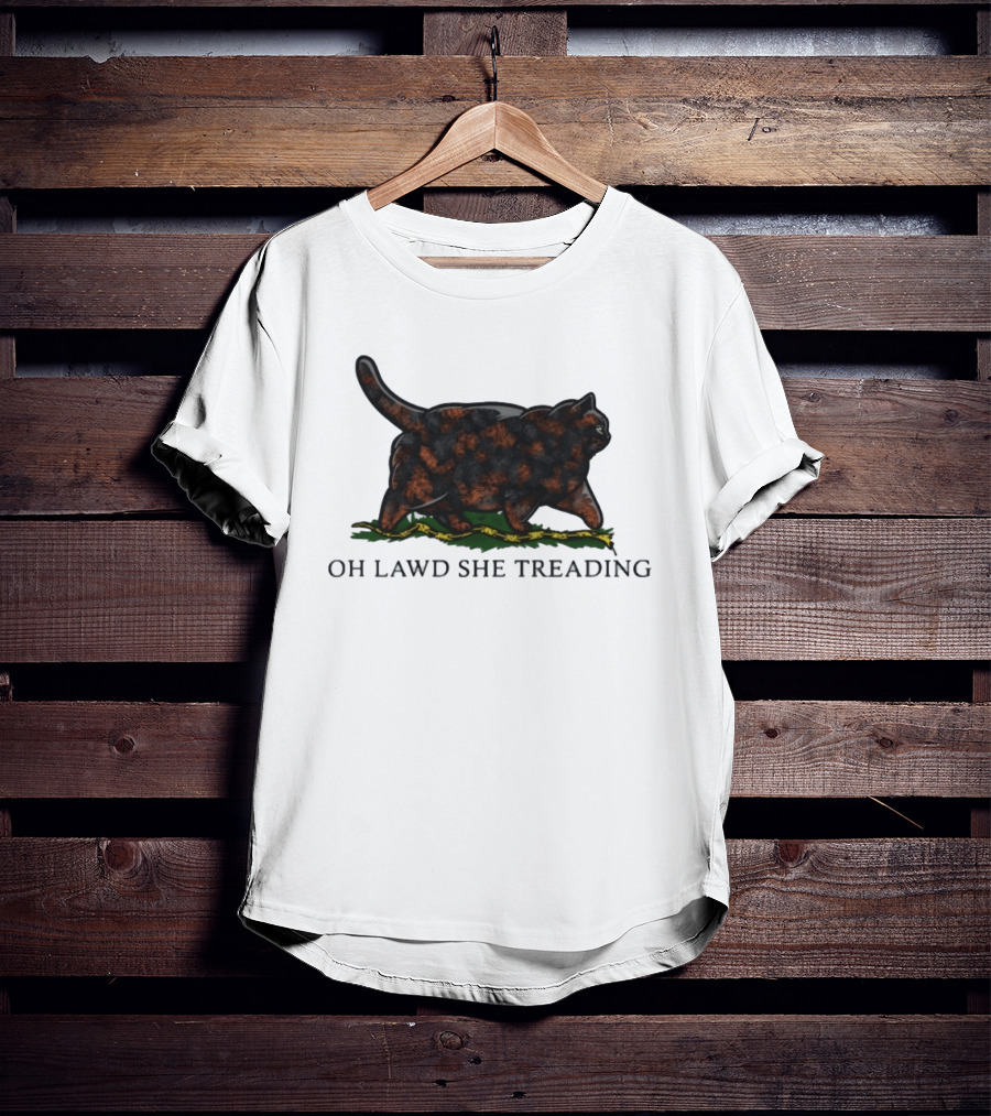 Oh Lawd She Treading Black Cat Walking On Snake T-Shirt