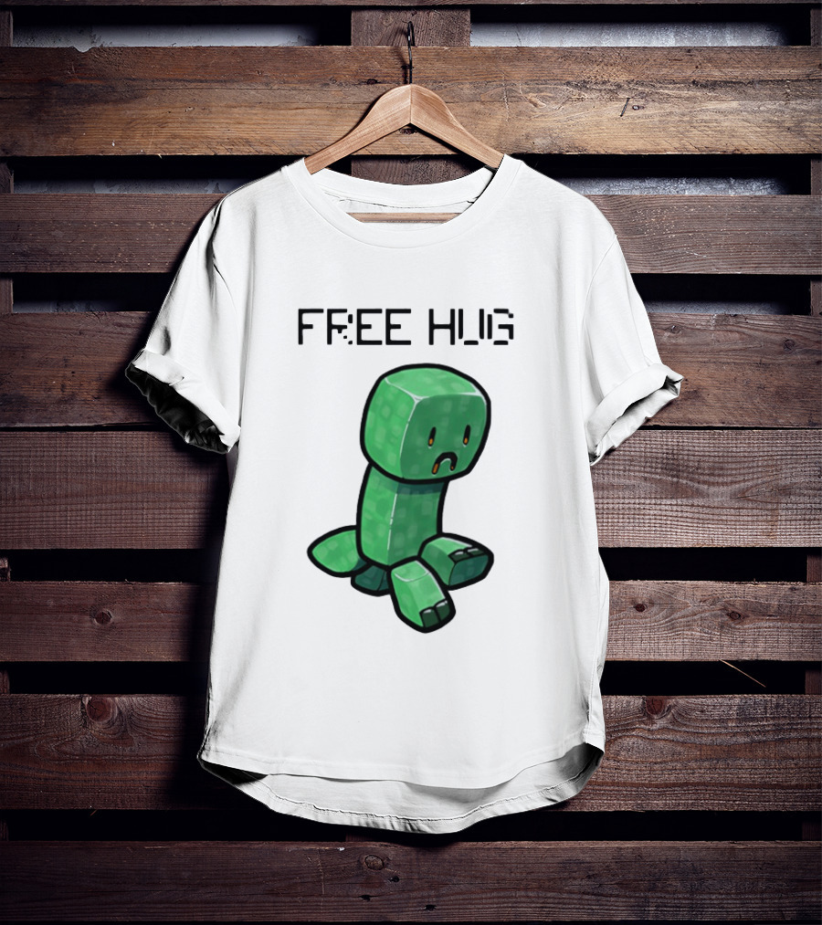 Sad Creeper Free Hug Pixel Art Fandom Humor T-Shirt