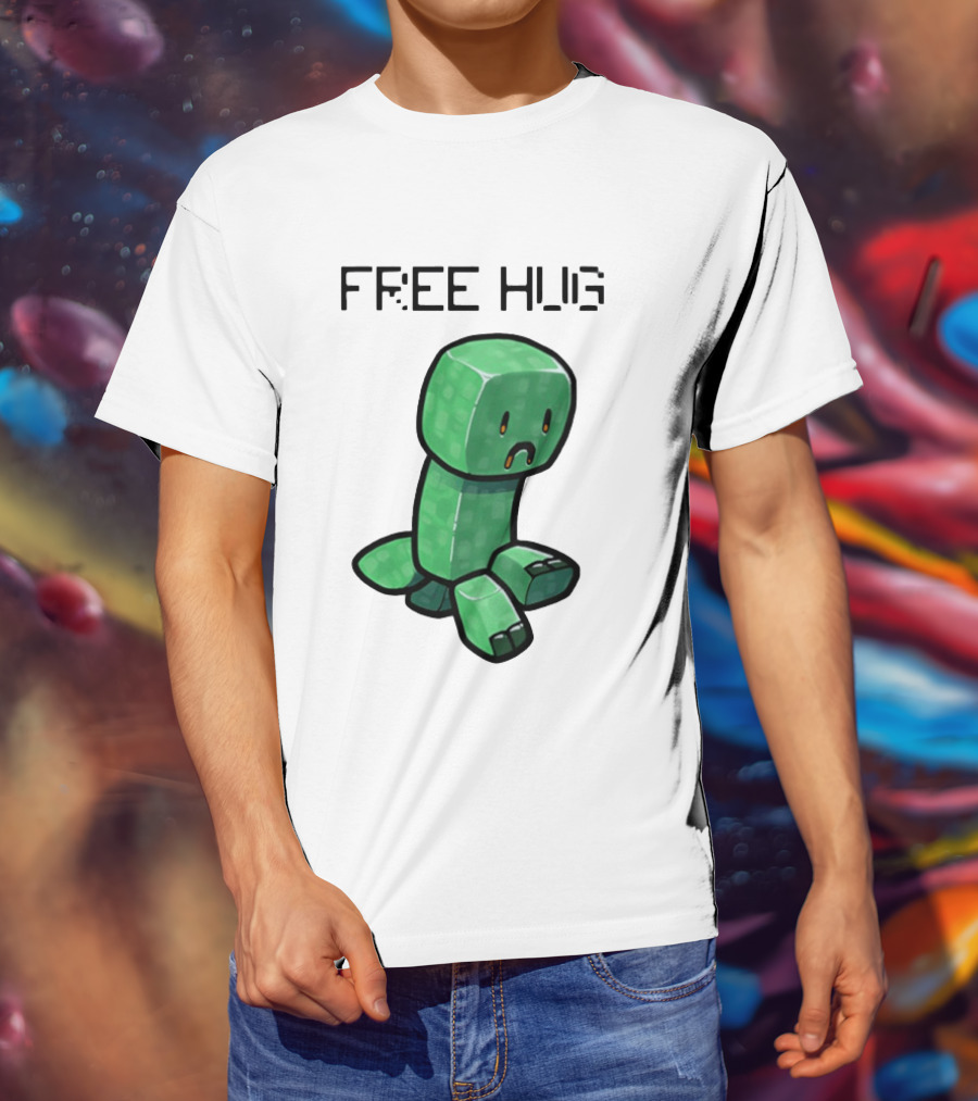 Sad Creeper Free Hug Pixel Art Fandom Humor T-Shirt