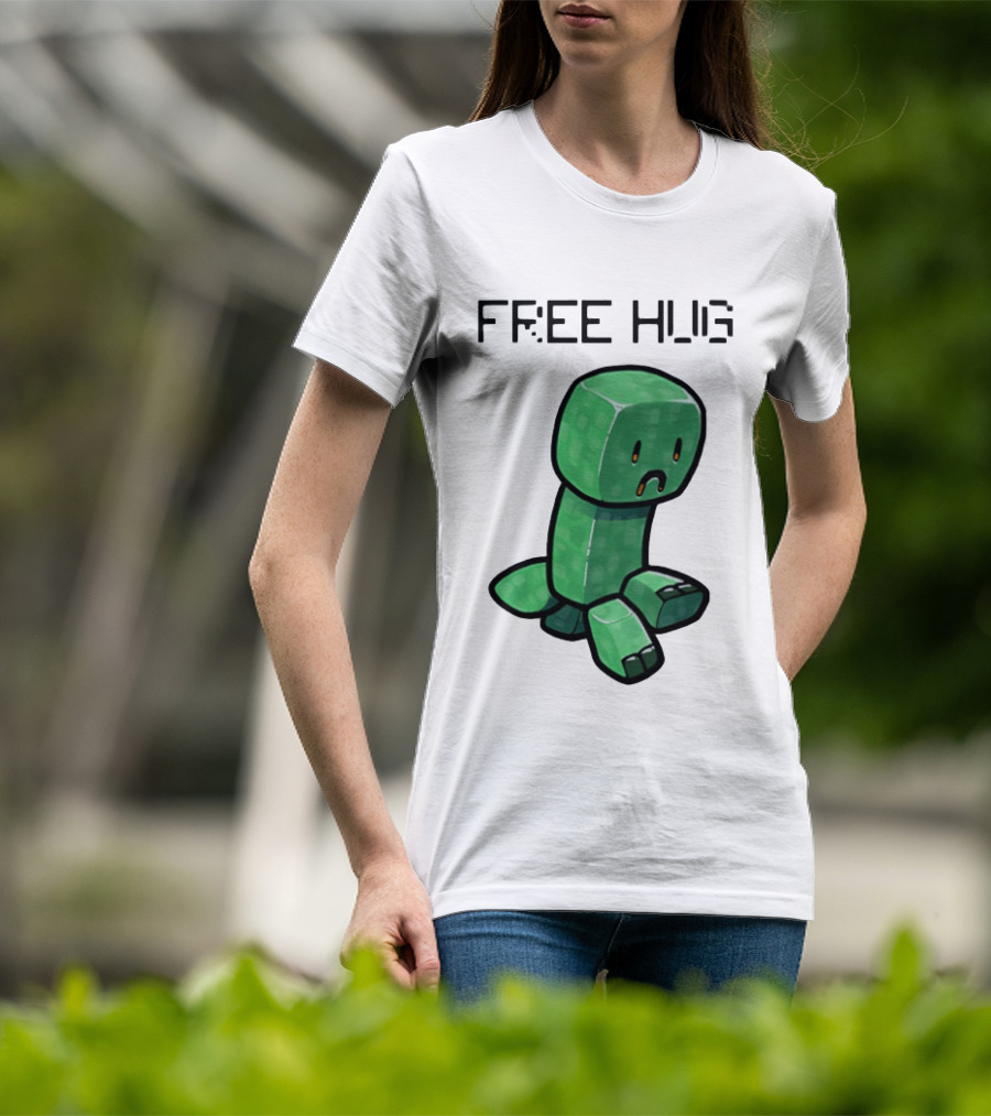 Sad Creeper Free Hug Pixel Art Fandom Humor T-Shirt