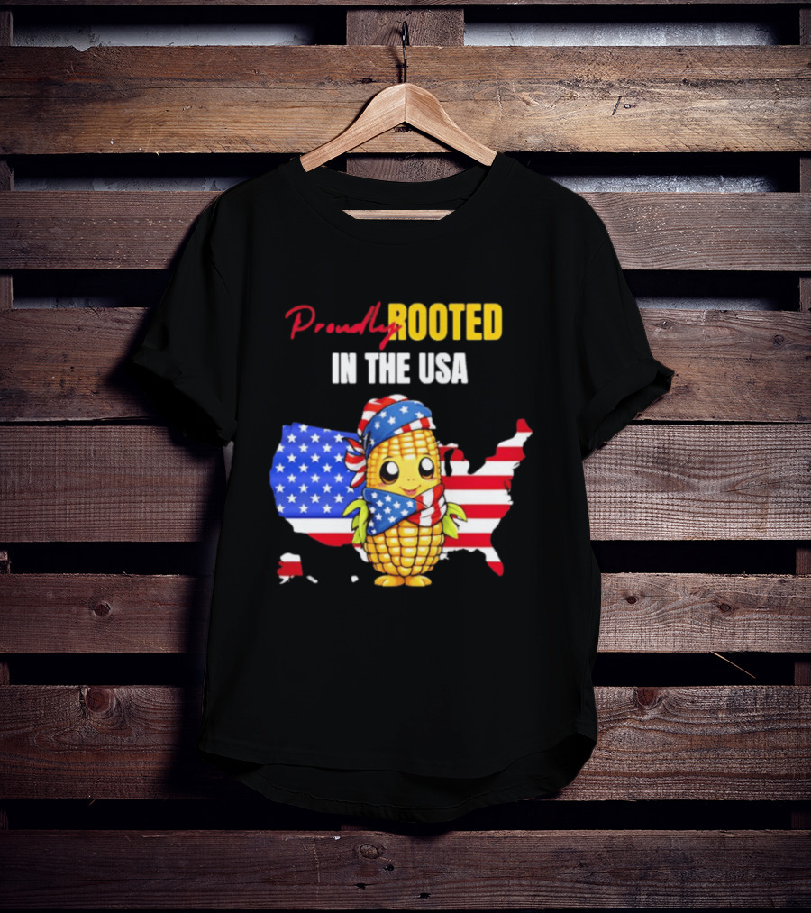 Proudly Rooted In The USA Corn American Flag Map T-Shirt