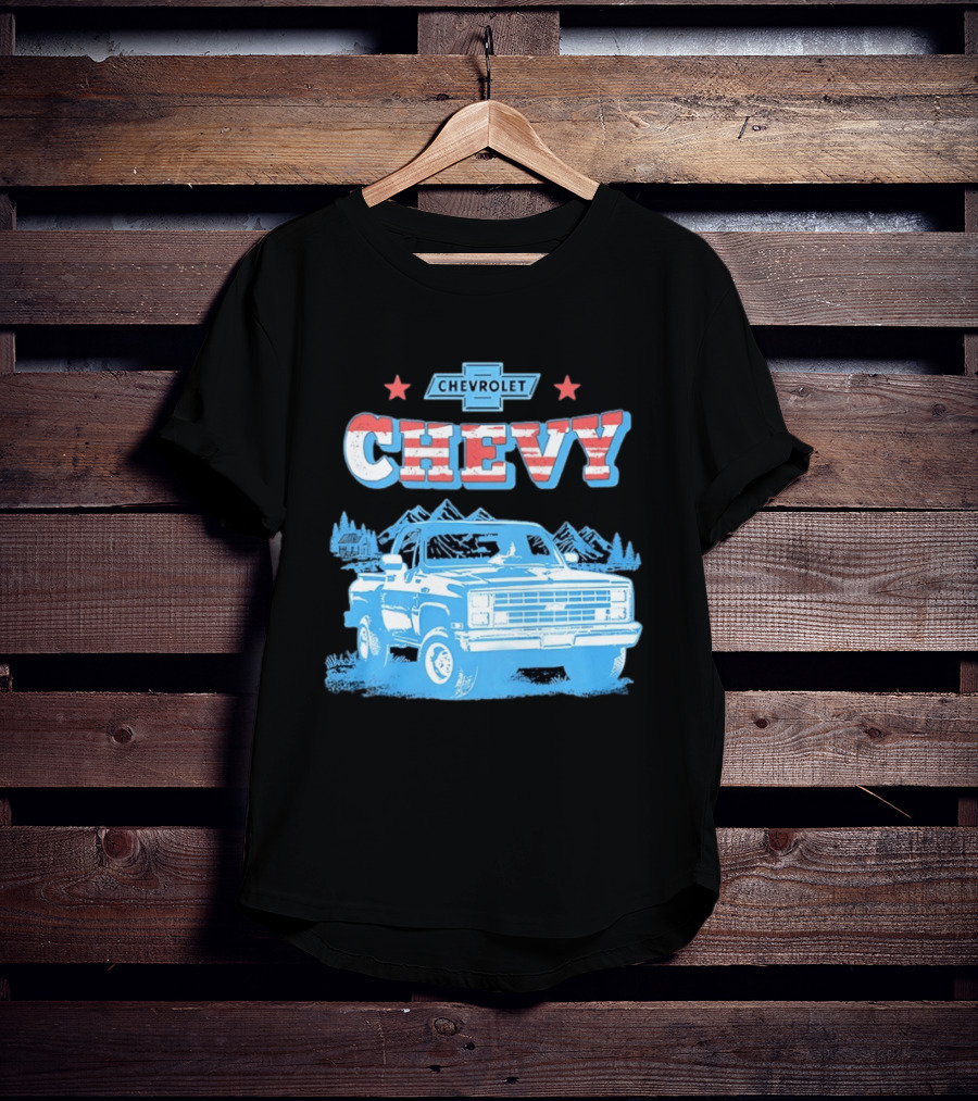 Chevy Chevrolet Truck Vintage Stars And Stripes Retro Mountain Scene T-Shirt
