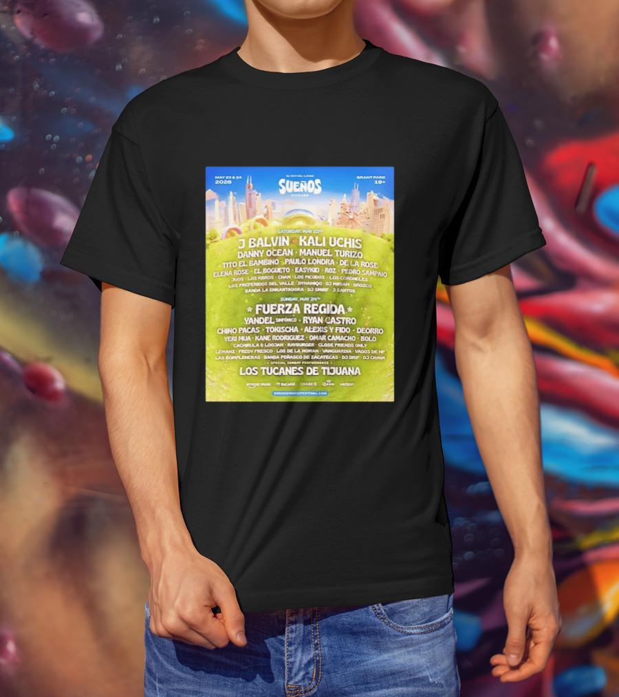 Suenos Chicago 2026 Festival Latino Full Lineup J Balvin Kali Uchis Fuerza Regida Grant Park May 23 24 T-Shirt