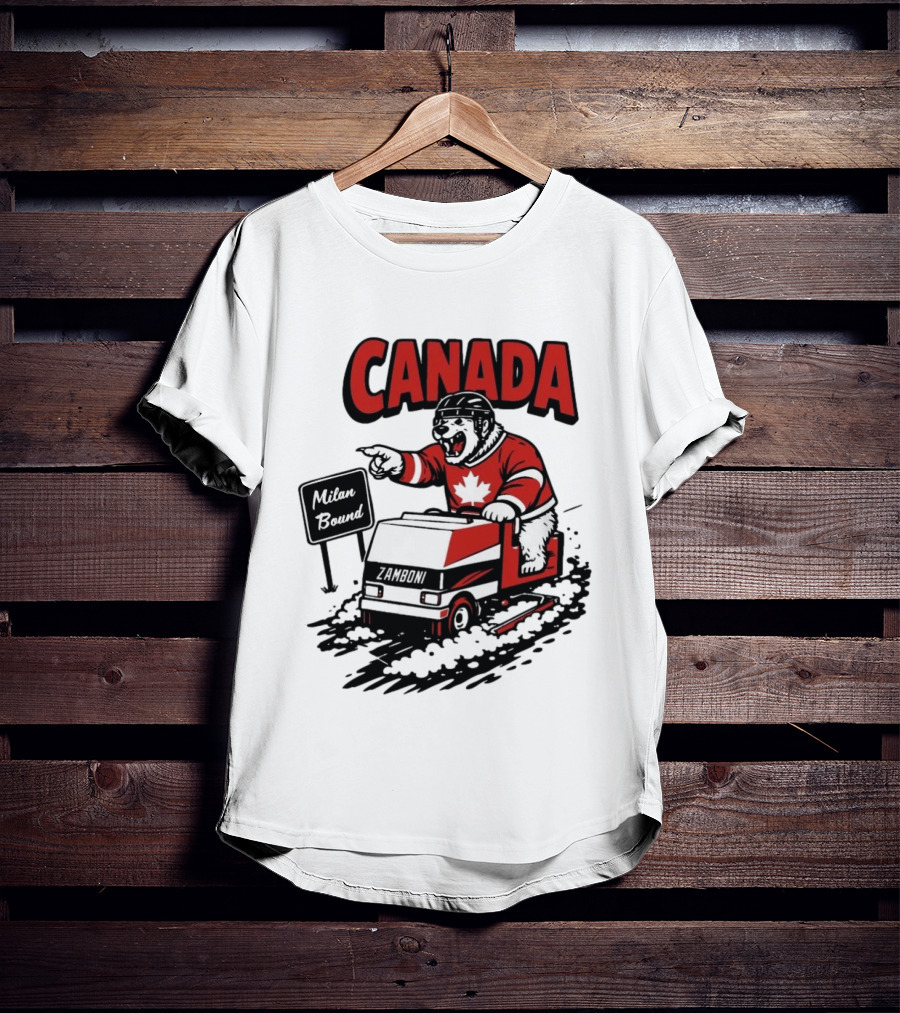 Canada Hockey Polar Bear Zamboni Milan Bound Winter Sports T-Shirt