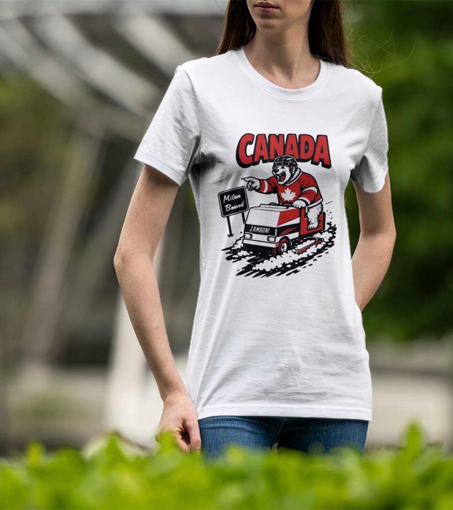 Canada Hockey Polar Bear Zamboni Milan Bound Winter Sports T-Shirt