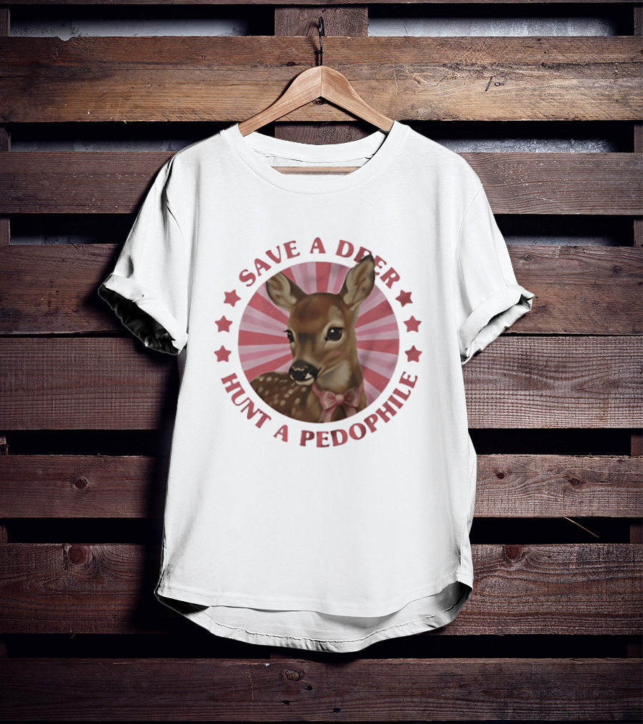 Save A Deer Hunt A Pedophile Pink Bow Deer Stars Stripes T-Shirt