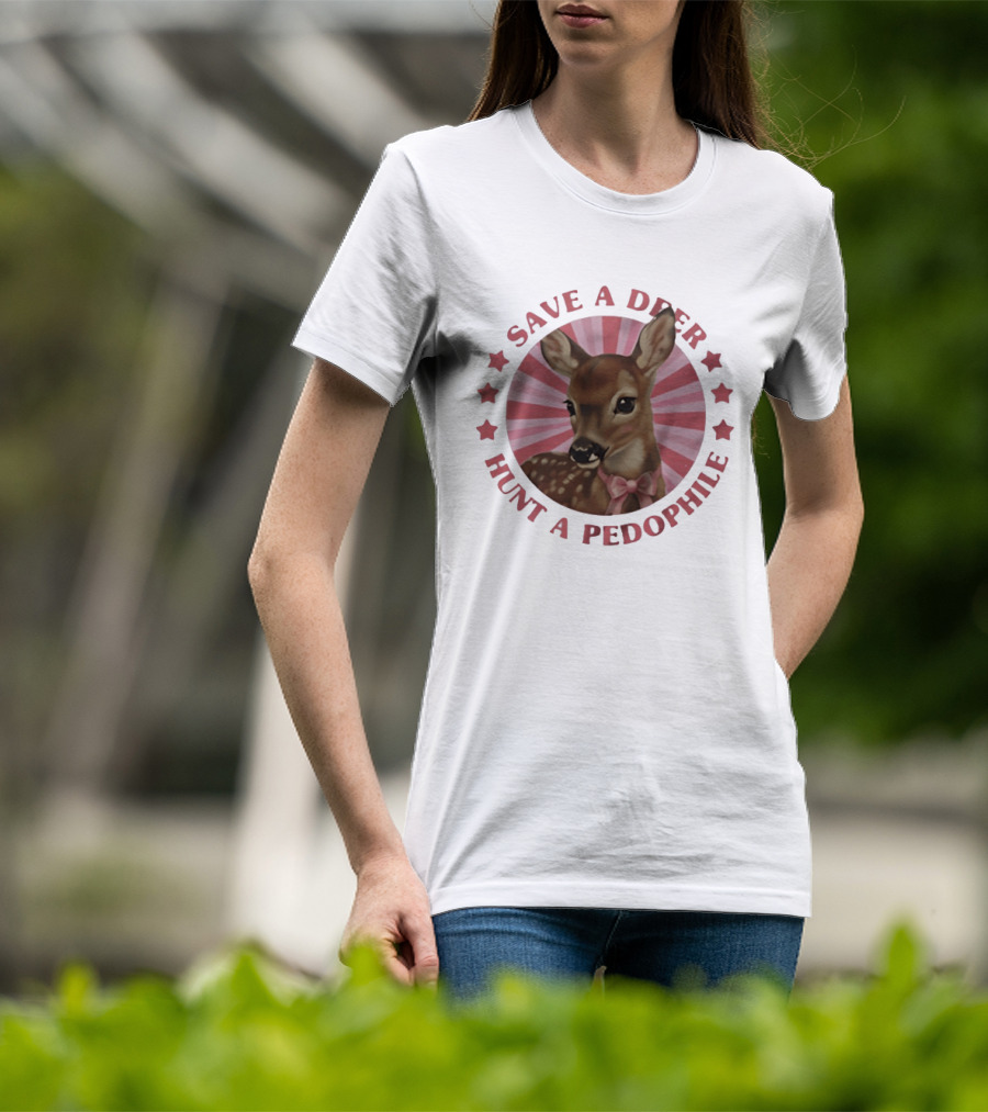 Save A Deer Hunt A Pedophile Pink Bow Deer Stars Stripes T-Shirt