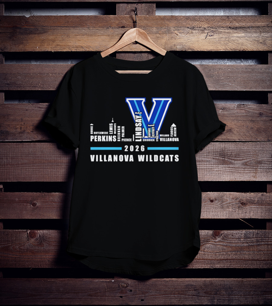 2026 Villanova Wildcats V With City Skyline And Player Names T-Shirt