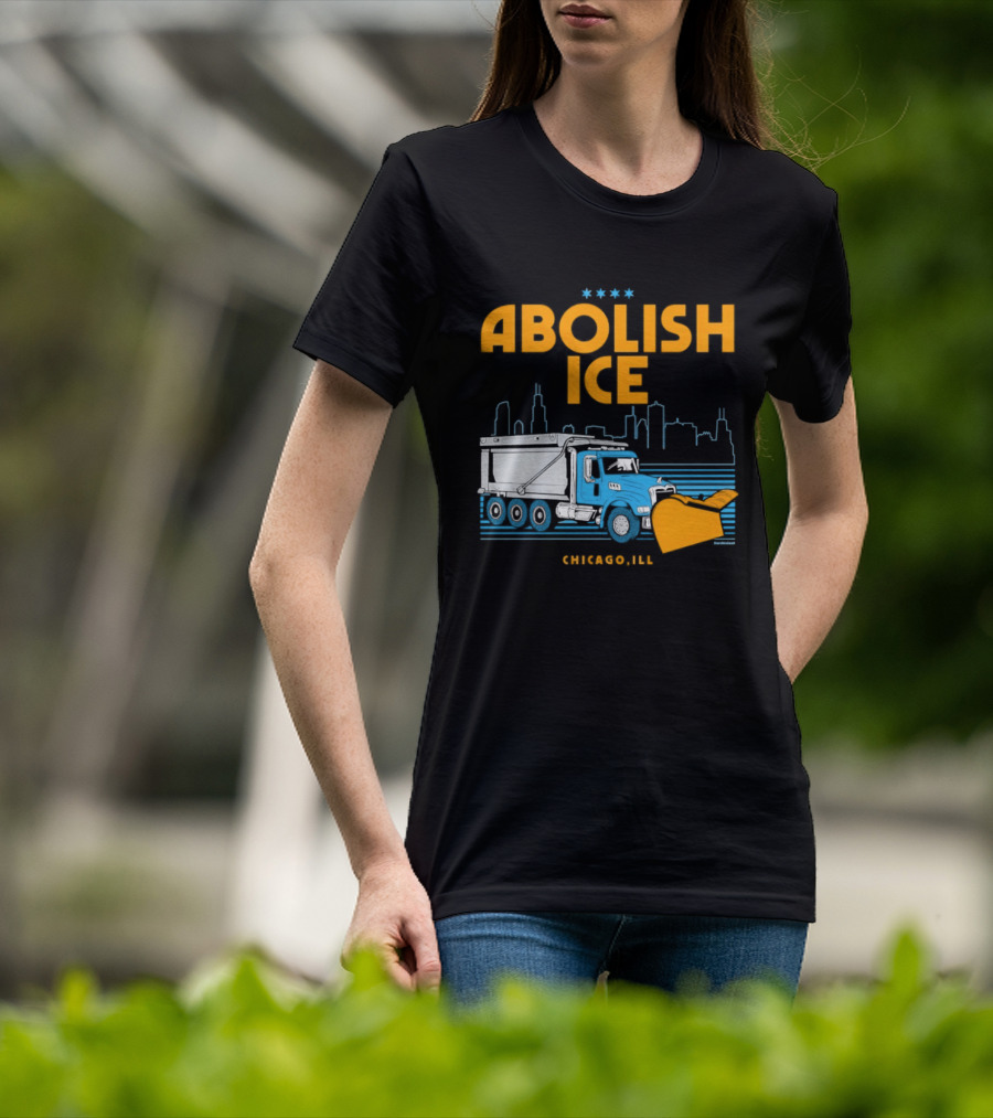 Abolish Ice Chicago ILL Snowplow Benefit Truck Skyline T-Shirt