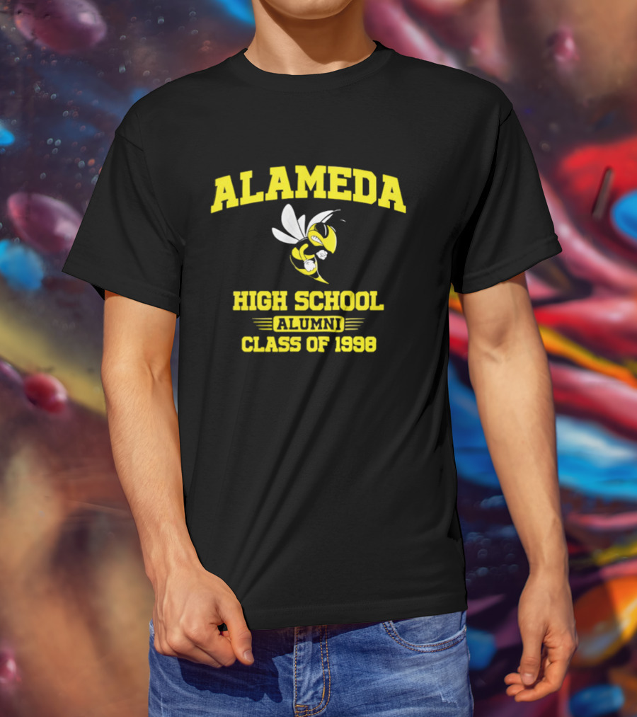 Alameda High School Alumni Class Of 1998 Hornet Yellow And White T-Shirt