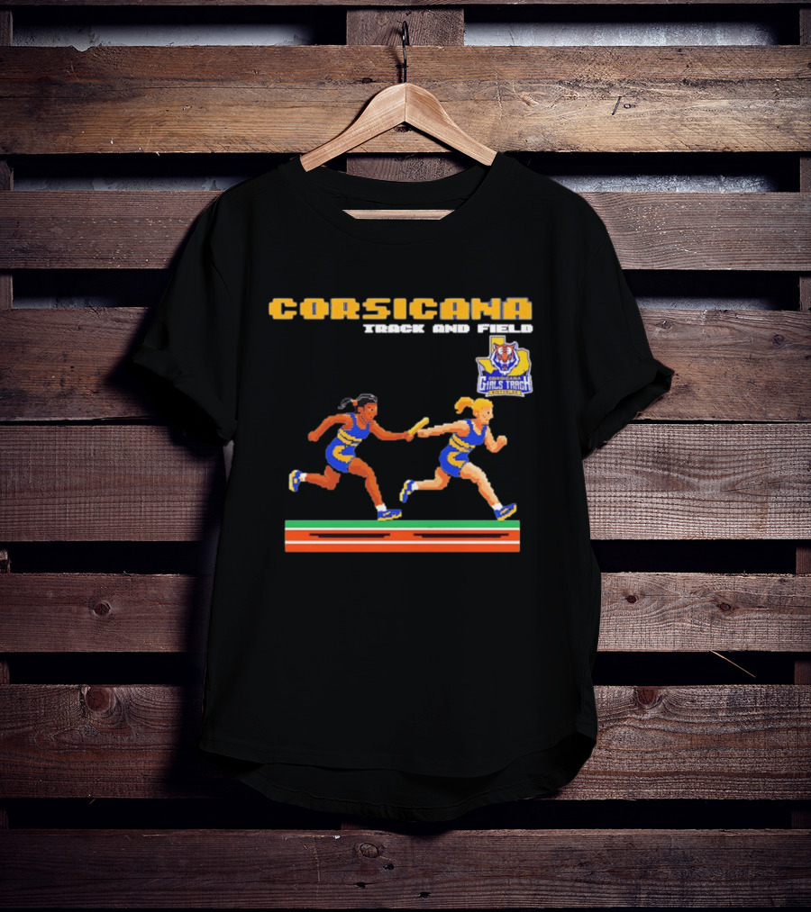 Corsicana Track And Field Pixel Art Girls Track Team Relay Baton T-Shirt