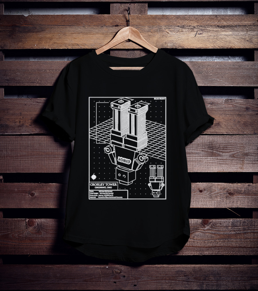 Crosley Tower Blueprint Cincinnati Ohio Robot Schematic T-Shirt