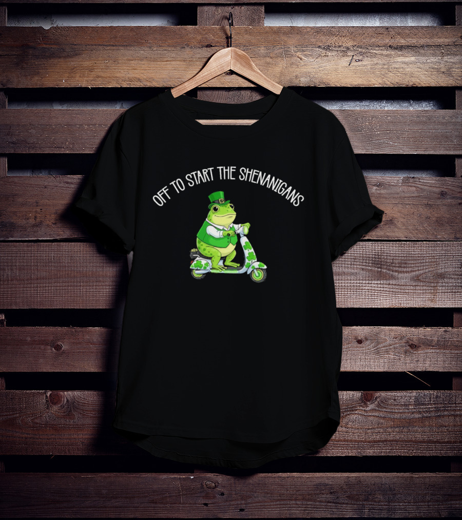 Off To Start The Shenanigans Frog Scooter St. Patrick's Day T-Shirt